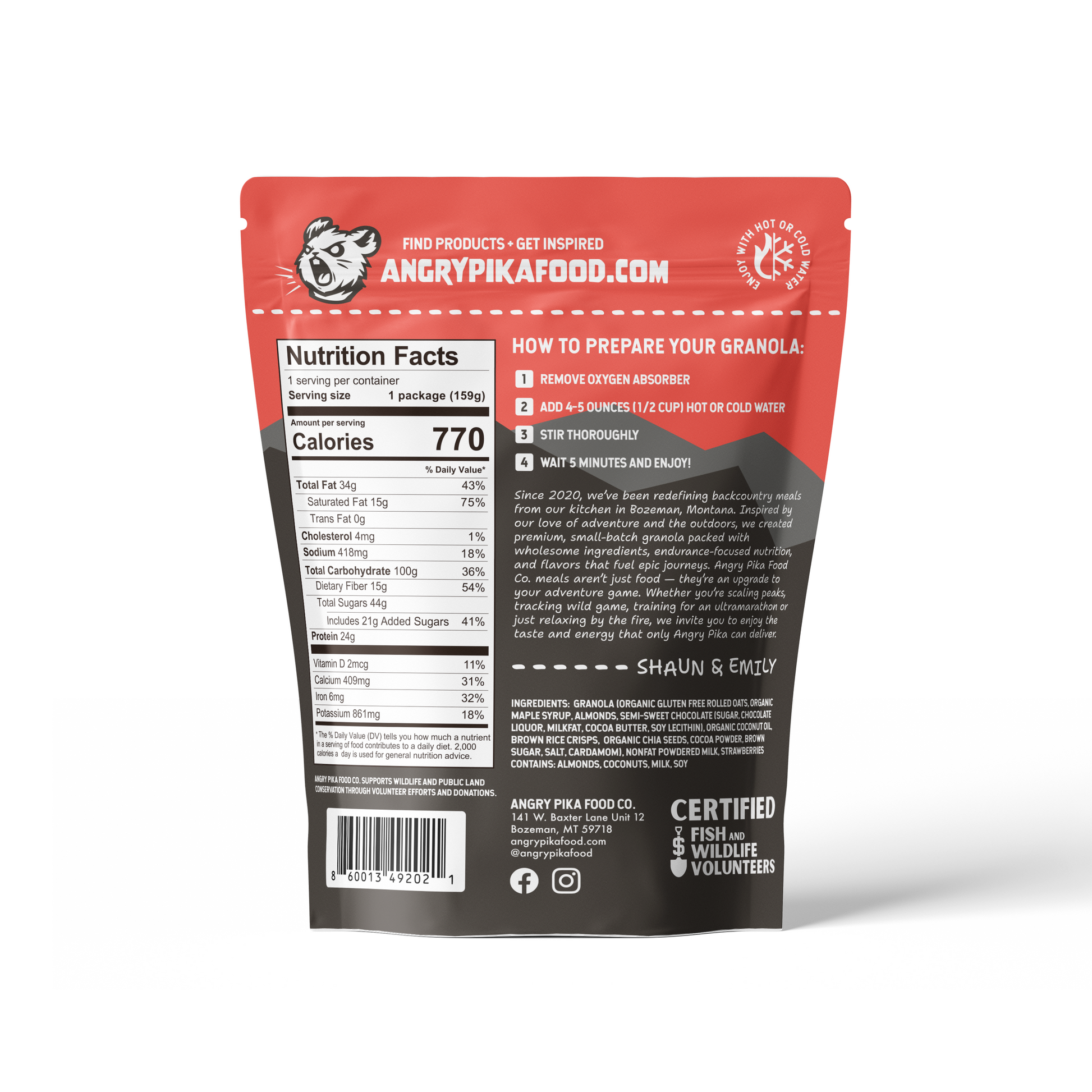 Chocolate Strawberry Granola - Angry Pika Food Co. - Backcountry Exposure