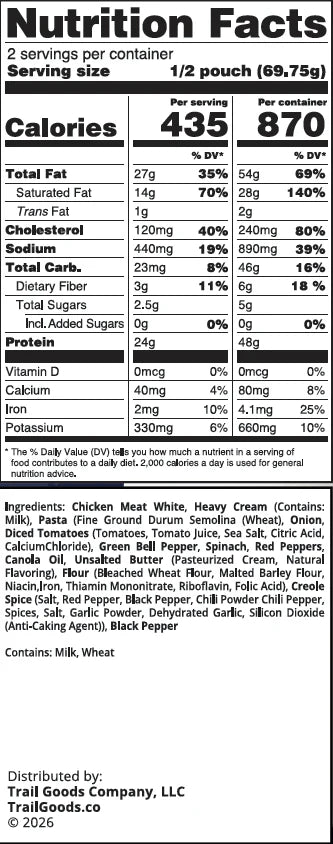 Cajun Style Chicken Pasta - Trail Goods Co. - Backcountry Exposure